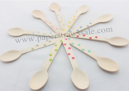 500pcs Mixed 10 Colors Polka Dot Colorful Wooden Spoons [woodspoon004]