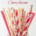 100 Pcs/Box Mixed Floral Cherry Blossom Paper Straws