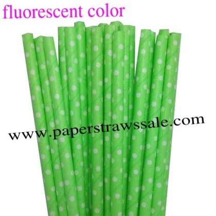 Green Fluorescent Paper Straws White Dot 500pcs [nfcpaperstraws002]