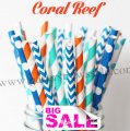 200pcs CORAL REEF Themed Paper Straws Mixed 200pcs CORAL REEF Themed Paper Straws Mixed