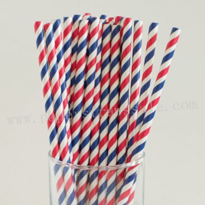 Navy Red White Striped Paper Straws 500pcs [spaperstraws100]