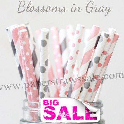200pcs BLOSSOMS IN GRAY Theme Paper Straws Mixed [themedstraws070]