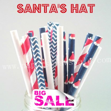 200pcs SANTA'S HAT Themed Paper Straws Mixed [themedstraws304]
