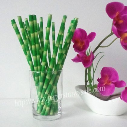 Green Bamboo Print Paper Drinking Straws 500pcs [npaperstraws039]