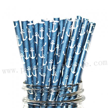 Anchor Printed Navy Paper Straws 500pcs [npaperstraws100]