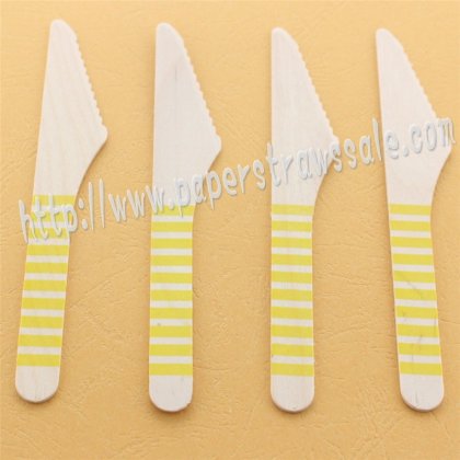 Wooden Knives with Yellow Striped Print 100pcs