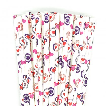 Colorful Red Pink Purple Vintage Heart Paper Straws 500 Pcs