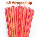 100 Pcs/Box Mixed Metallic Gold Foil Red Wrapped Up Paper Straws