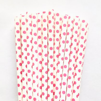 White With Hot Pink Swiss Dot Paper Straws 500 Pcs