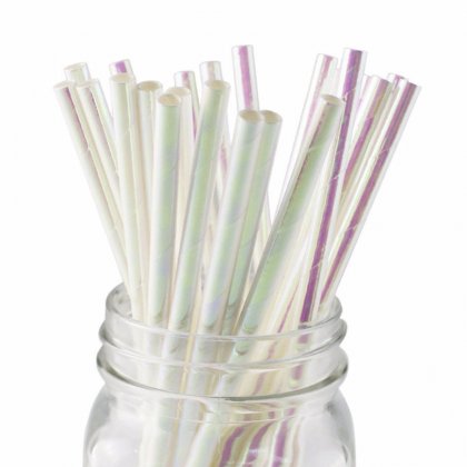 Foil White Iridescent Paper Straws 500 pcs [iridescentstraws001]