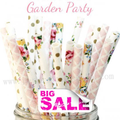300pcs Flower Garden Party Paper Straws Mixed [themedstraws314]