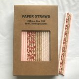100 Pcs/Box Mixed Pink Brown Rustic Roses Paper Straws