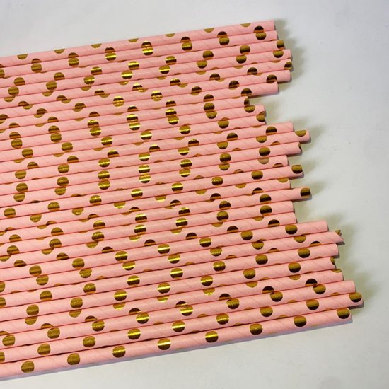 Gold Foil Polka Dot Light Pink Paper Straws 500 pcs - Click Image to Close