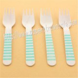 Wooden Forks Aqua Striped Printed 100pcs