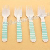 Wooden Forks Aqua Striped Printed 100pcs