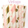 100 Pcs/Box Mixed Light Pink Gold Foil Vintage Paper Straws