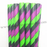 Purple Green Black Striped Paper Straws 500pcs