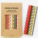 100 Pcs/Box Mixed 10 Metallic Christmas Styles Paper Straws