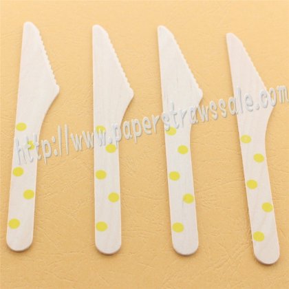 Wooden Knives with Yellow Polka Dot Print 100pcs