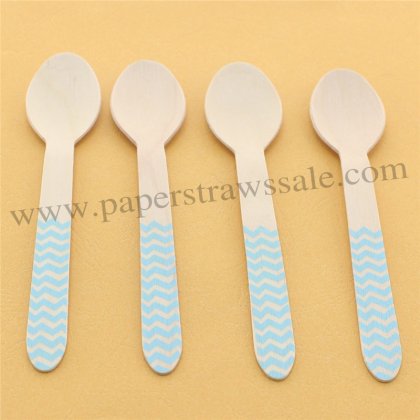 Light Blue Zig Zag Wooden Spoons 100pcs [wspoons027]