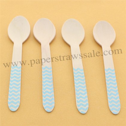 Light Blue Zig Zag Wooden Spoons 100pcs