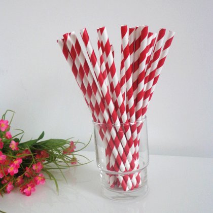 Paper Drinking Straws with Red Stripe 500pcs [spaperstraws008]