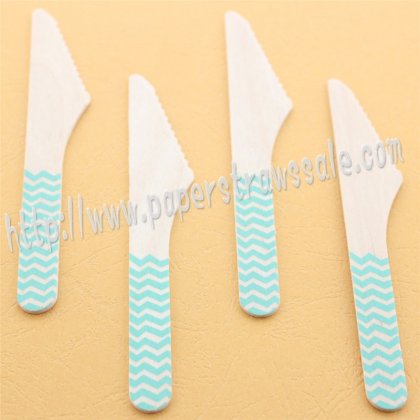 Wooden Knives with Aqua Chevron Print 100pcs