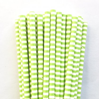 Horizontal Stripe Lime Green Circle Paper Straws 500 Pcs