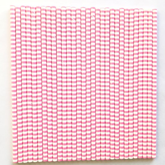 Horizontal Stripe Hot Pink Circle Paper Straws 500 Pcs - Click Image to Close