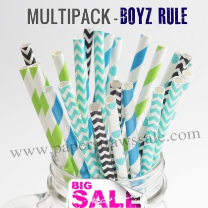 250pcs BOYZ RULE Theme Paper Straws Mixed [themedstraws077]