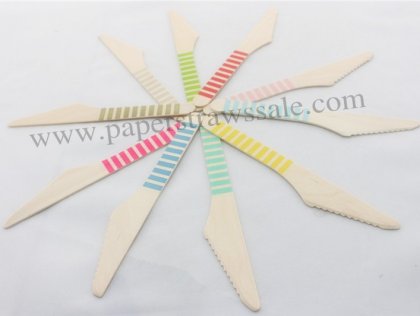 500pcs Mixed 10 Colors Striped Wooden Knives Bulk