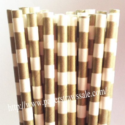Gold and White Sailor Stripe Paper Straws 500pcs [sspaperstraws012]