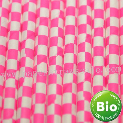 Hot Pink Checkered Paper Straws Bulk 500pcs [chepaperstraws011]