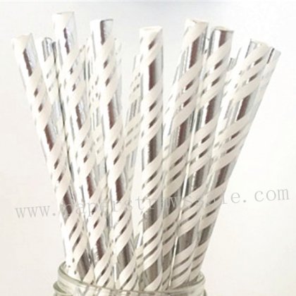 Christmas Silver Foil Stripe Paper Straws 500pcs [foilstraws028]