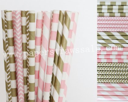 300pcs Pink and Gold Party Paper Straws Mixed [themedstraws231]