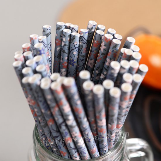 Colored Classical Ancient Floral Blue Paper Straws 500 pcs - Click Image to Close