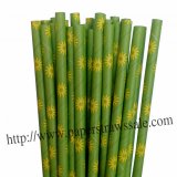 Green Paper Straws with Daisy Flower 500pcs