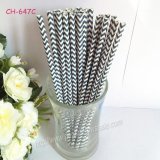 Navy Chevron Print White Paper Straws 500pcs