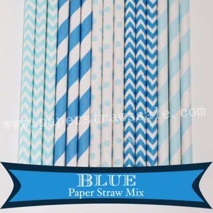 250pcs Blue Party Paper Drinking Straws Mixed [themedstraws318]