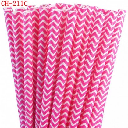 Hot Pink Chevron Wave Zig Zag Paper Straws 500pcs [cpaperstraws016]