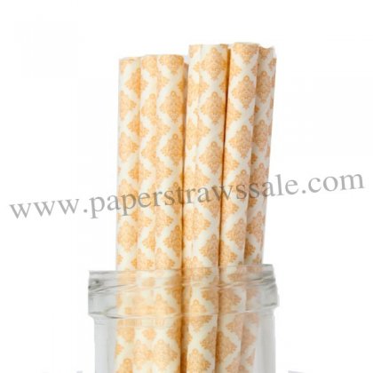 Paper Drinking Straws Peach Damask 500pcs [dapaperstraws009]