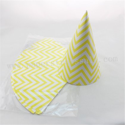 48pcs Yellow Chevron Paper Party Hats