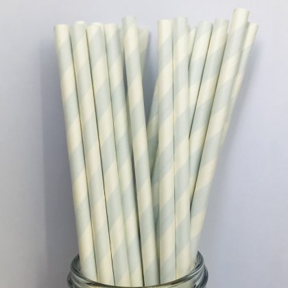 Light Pale Blue Striped Paper Straws Clearance