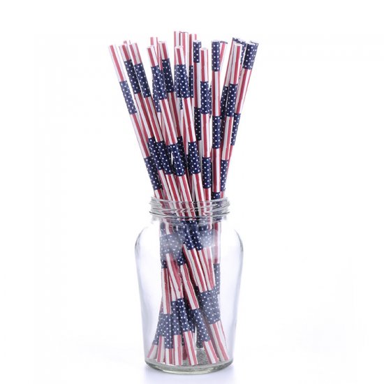Blue Red White US American Flag Paper Straws 500 pcs - Click Image to Close