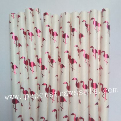 Hot Pink Foil Flamingo Paper Straws 500pcs [foilstraws031]
