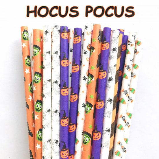 100 Pcs/Box Mixed Party Halloween Hocus Pocus Paper Straws - Click Image to Close