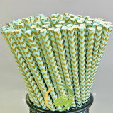 Gold Foil Chevron Light Blue Paper Straws 500 pcs