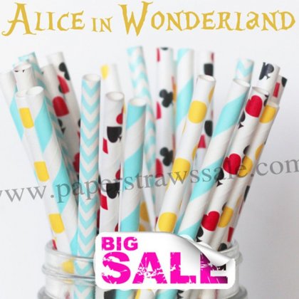 200pcs ALICE IN WONDERLAND Paper Straws Mixed [themedstraws131]