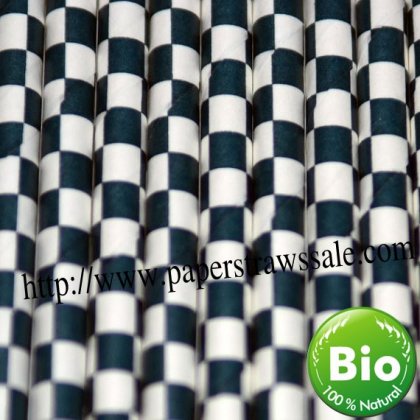 Navy Blue Checkered Paper Straws 500pcs [chepaperstraws004]