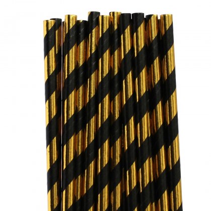 Black Gold Foil Striped Paper Straws 500pcs [foilstraws024]
